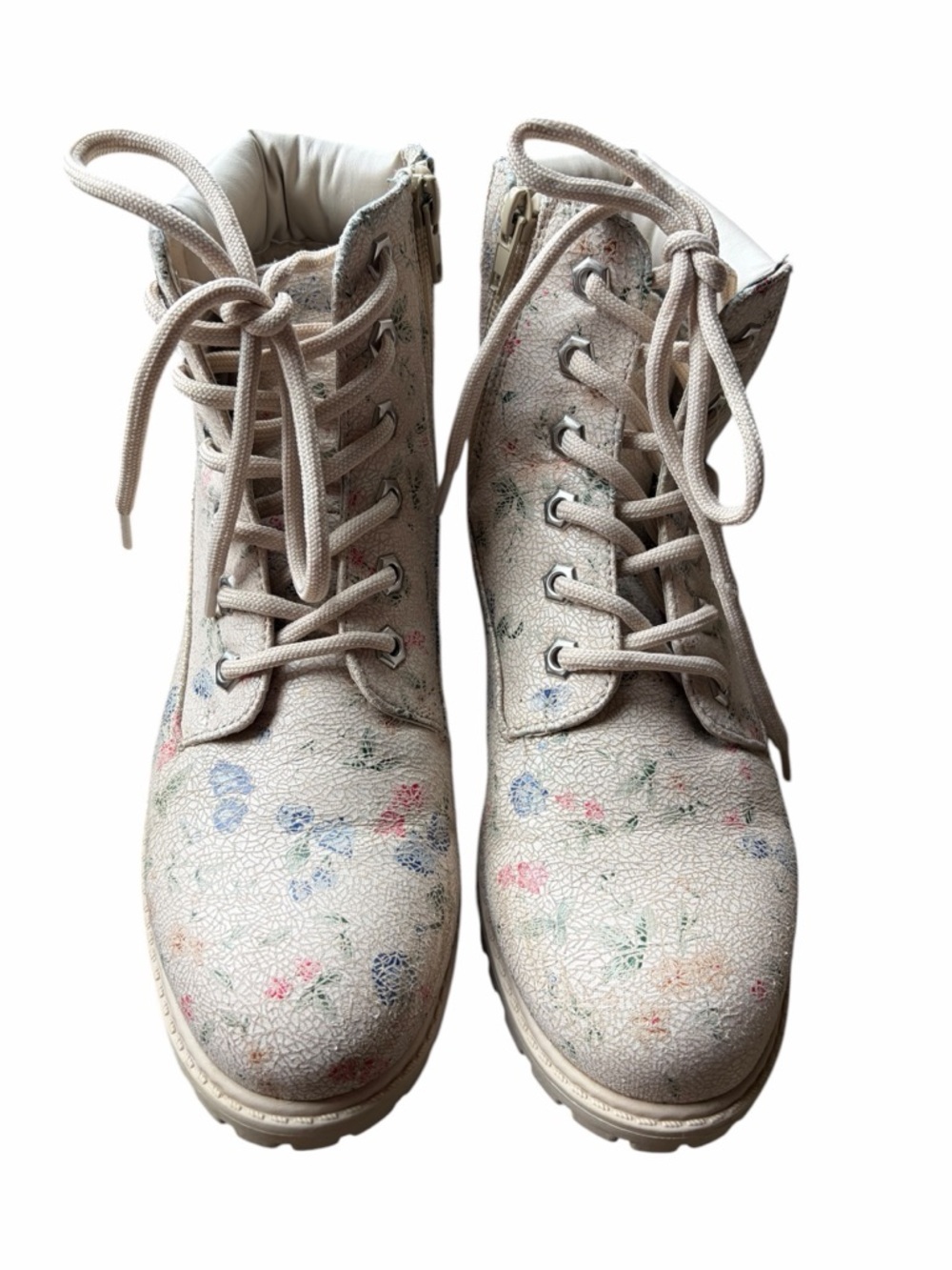 Women’s Cottagecore Beige Floral Lace-Up Ankle Boots Sz 7m - Picture 2 of 9